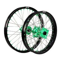 States MX Wheel Set [Sml] - Kaw KX80/85 - 17" Front/14" Rear - Black/Green