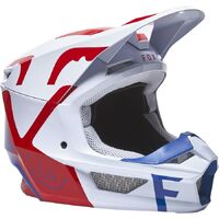 Fox 2022 V1 Skew Helmet - White/Red/Blue