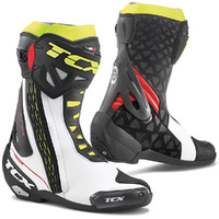 TCX RT-Race Track Day/Road-Racing Boot, Microfibre/Polyurethane White/Red/Fluoro Yellow