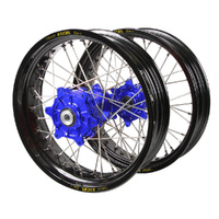 Yamaha Haan Cush Drive Blue Hubs / Excel Black Rims Supermoto Wheel Set