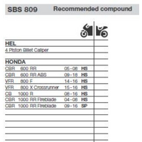 SBS 809DS-1 FRONT PADS | DUAL SINTER RACE DRC (FOR RACE USE ONLY)
